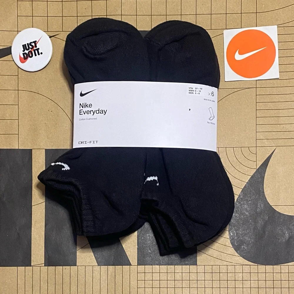 12 pairs Nike everyday Cotton Cushioned No Show Socks drifit Black SX7675-010